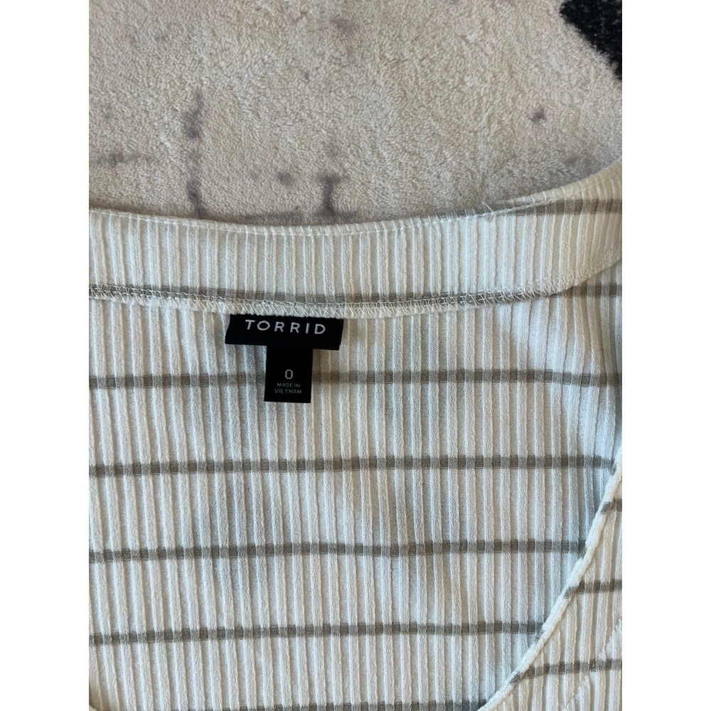 Torrid Womens Size 1 Ribbed Tank Top Snap Front White Taupe Stripe - Picture 4 of 7